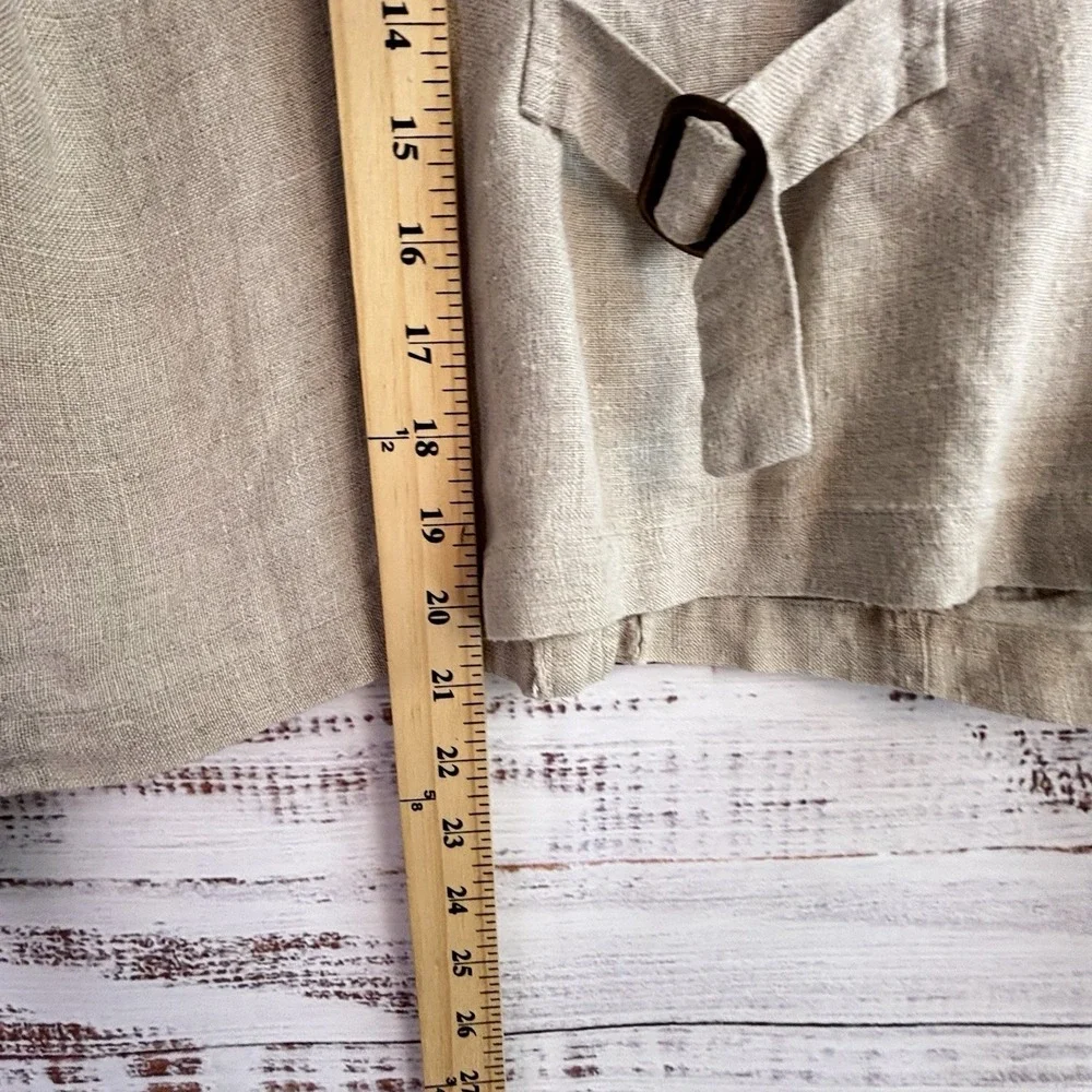 Vintage Jacket 8P Beige 100% Linen Shell Button Cinch Patch Pocket Minimalist
